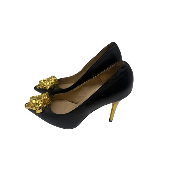 Versace Leather La Medusa Embellished Pointed Toe Pumps Heels Black Size 36 - Picture 8 of 10